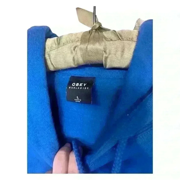 Obey Worldwide Hoodie Sweatshirt kids Large Blue Logo Skater Streetwear - Picture 4 of 4